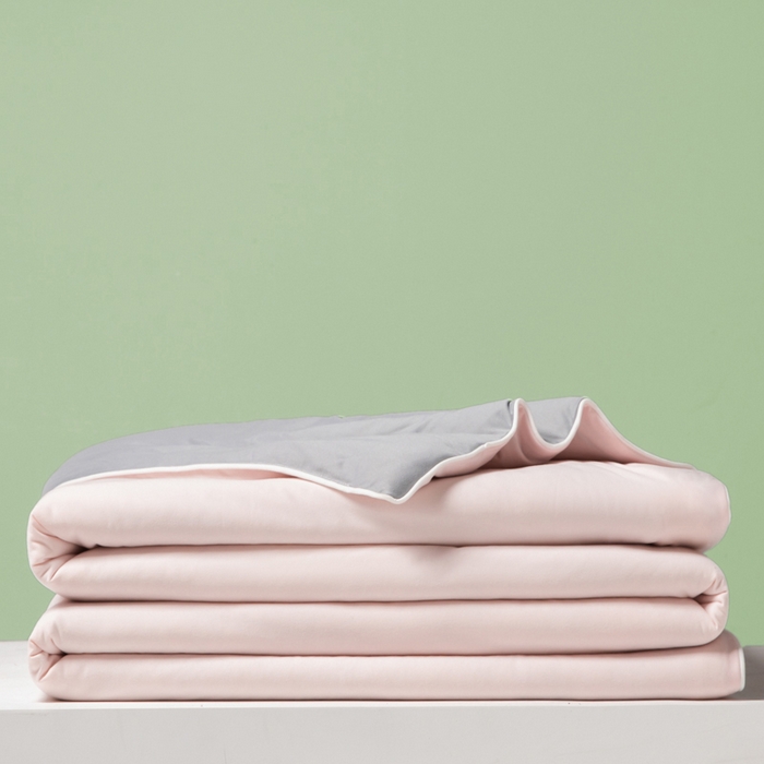 91家纺网 家纺一手货源 找家纺 吾诺 2025 针织棉夏被双拼色大豆夏被子被芯夏凉被空调被 浅粉-岩灰