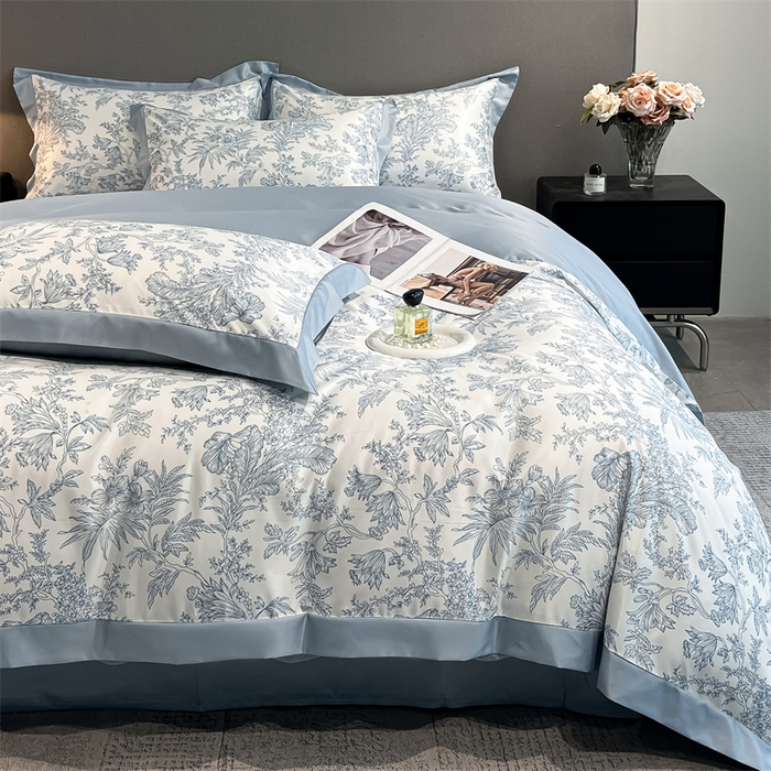 91家纺网 家纺一手货源 找家纺 笙意家纺 2025新款水洗冰丝数码印花宽边四件套 仙草