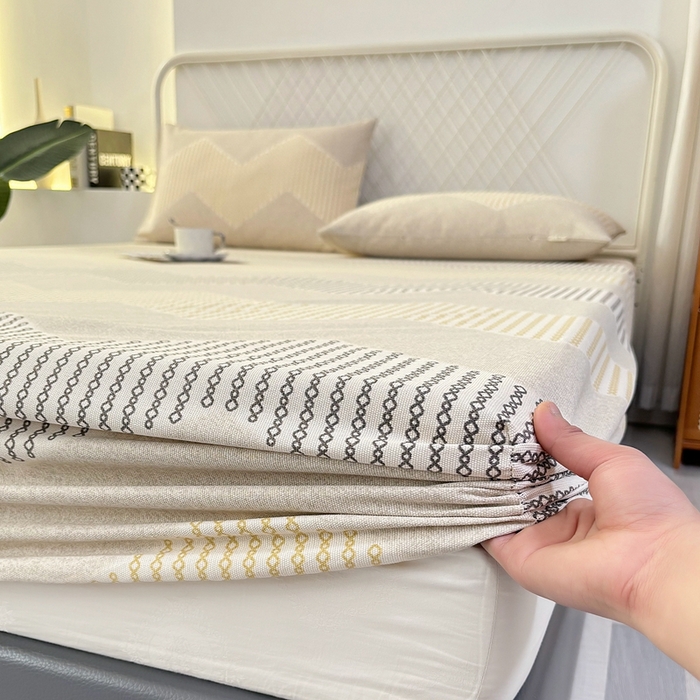 91家纺网 家纺一手货源 找家纺 伊而梦蚊帐 2025新款原棉老粗布床笠 波浪条