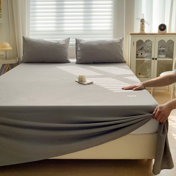 91家纺网 家纺一手货源 找家纺 罗亿家纺 2025新款云感提花双层纱定标minmin(系列)床单 灰色