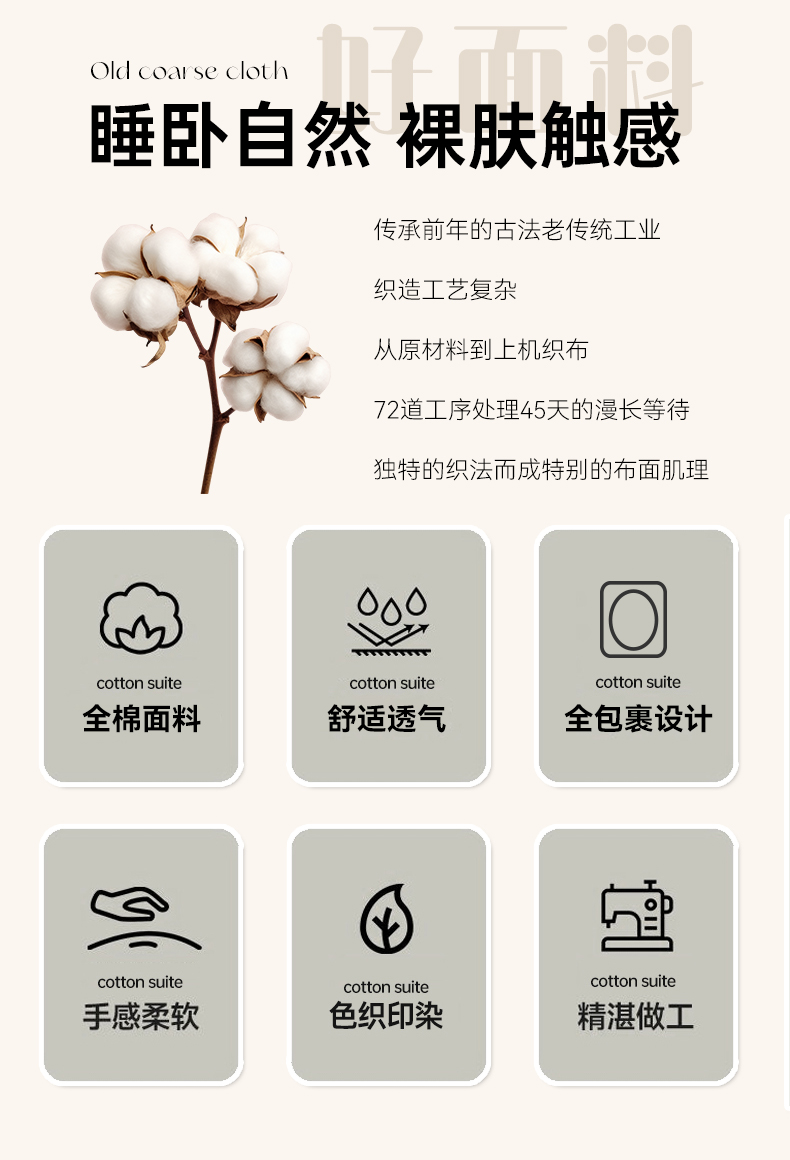 91家纺网 家纺一手货源 找家纺 九亭家纺 2025新款A类全棉老粗布单床笠 意境-咖