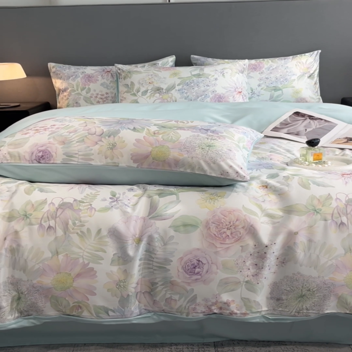 91家纺网 家纺一手货源 找家纺 笙意家纺2025新款水洗冰丝数码印花暗盒款四件套 絮语