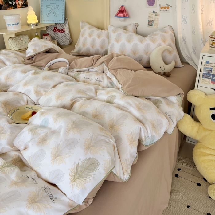 91家纺网 家纺一手货源 找家纺 潮邦创意家居 2025新款云柔棉立体嵌绳款小清新四件套 羽影流光