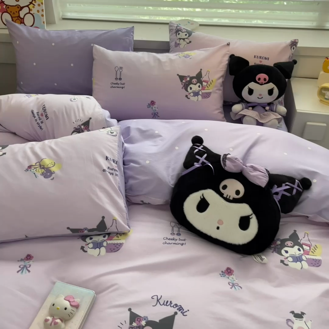 91家纺网 家纺一手货源 找家纺 暮思家居 2025新款正版授权三丽鸥全棉四件套系列四件套 梦幻库洛米