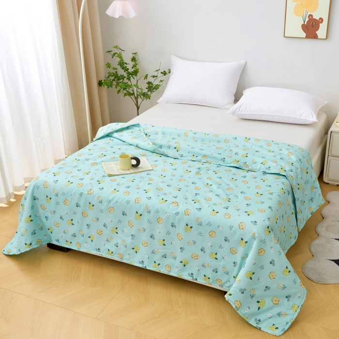 91家纺网 家纺一手货源 找家纺 2025新款亲肤绒礼品夏被窄边 蓝韵花田