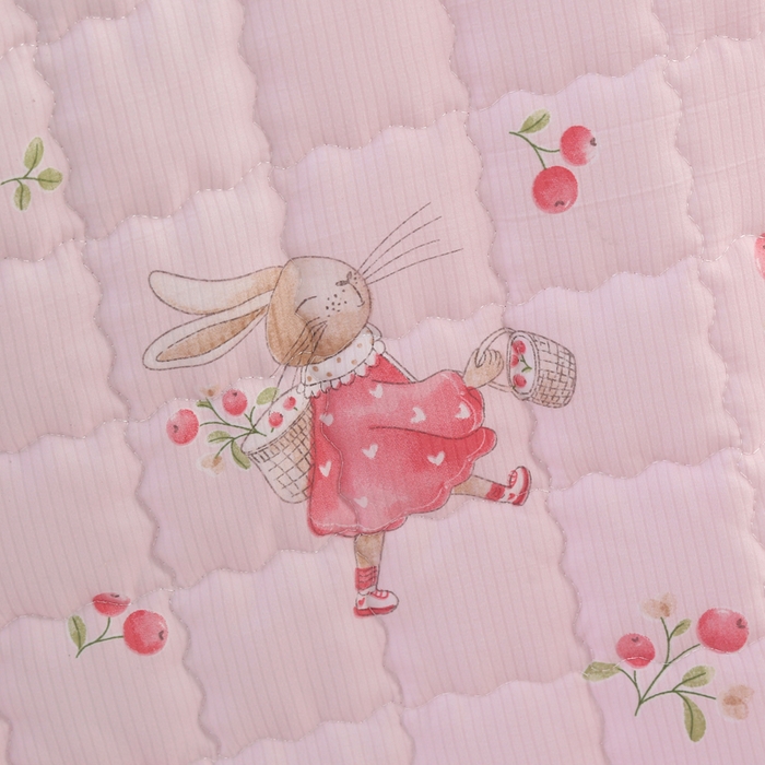 91家纺网 家纺一手货源 找家纺 被多多被业  2025新款小清新印花小竺棉多针绗绣夏凉被 樱桃小兔