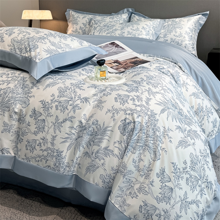 91家纺网 家纺一手货源 找家纺 笙意家纺 2025新款水洗冰丝数码印花宽边四件套 仙草