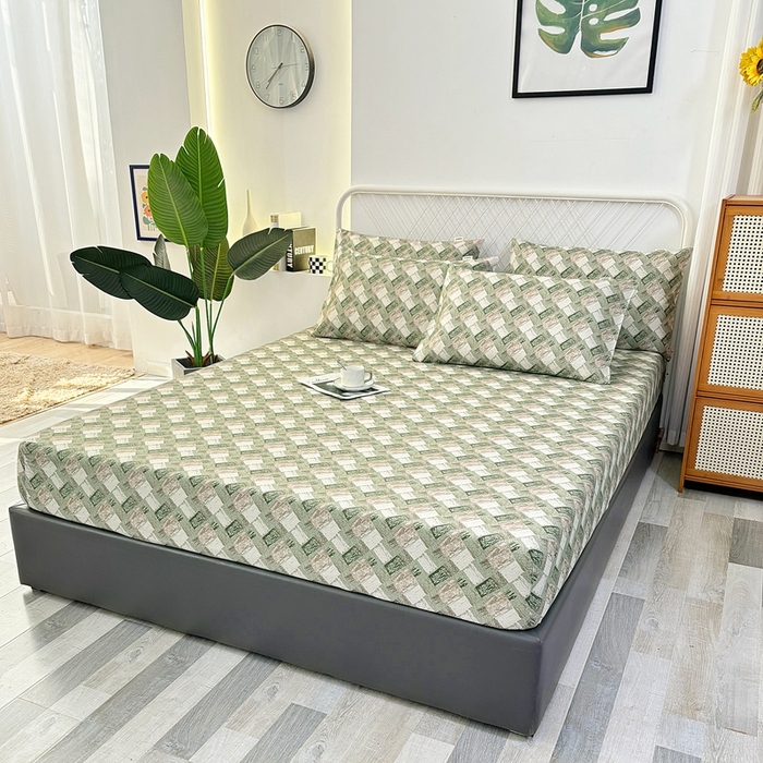 91家纺网 家纺一手货源 找家纺 伊而梦蚊帐 2025新款原棉老粗布床笠 千鸟绿