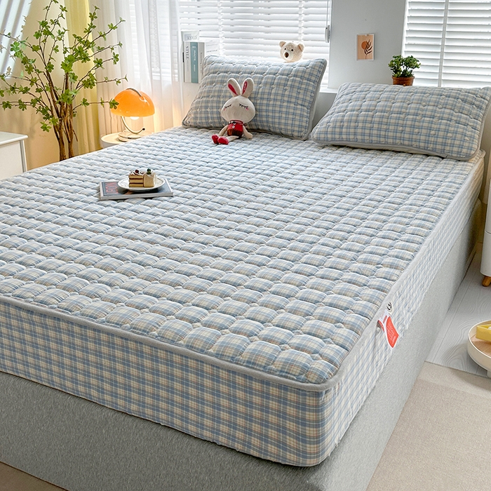 91家纺网 家纺一手货源 找家纺 铭成家纺 2025新款A类亲肤纯棉加厚床笠 简兮蓝