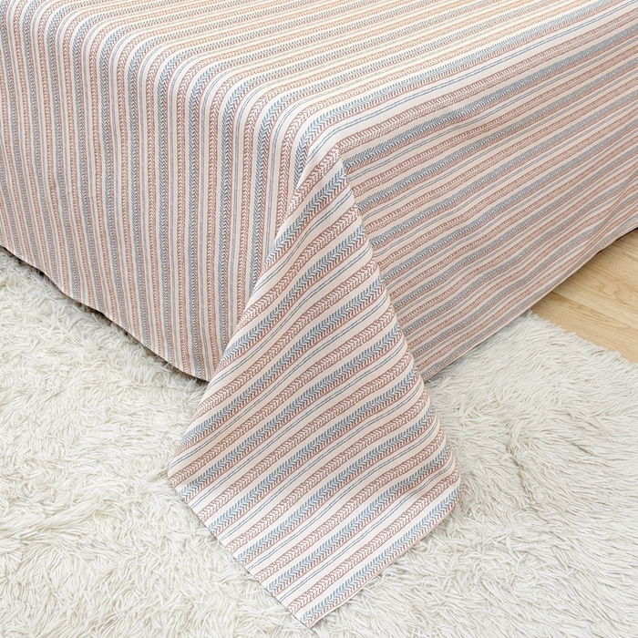 91家纺网 家纺一手货源 找家纺 伊而梦蚊帐 2025新款A类老粗布抗菌床单 麻花条-彩