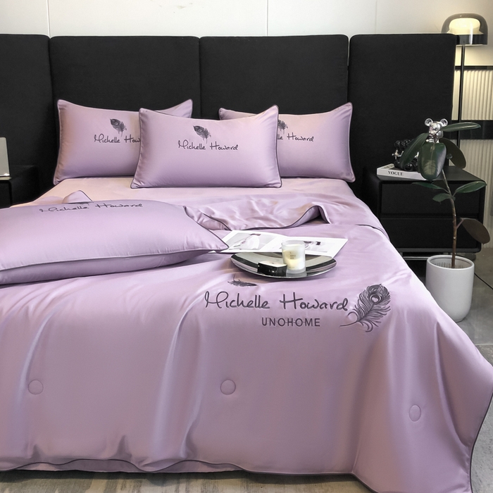 91家纺网 家纺一手货源 找家纺 吾诺 2025 双拼及羽毛刺绣夏被四件套绣花夏被水洗天丝夏被水洗真丝夏凉被空调被 羽毛-紫