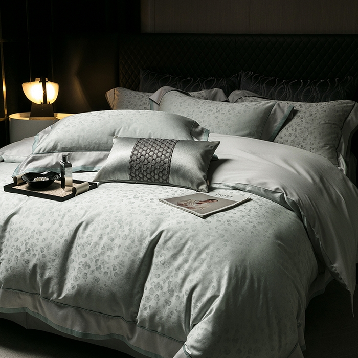 91家纺网 家纺一手货源 找家纺 涞澳家纺 2025新款天丝棉色织提花四件套 凌烟-绿