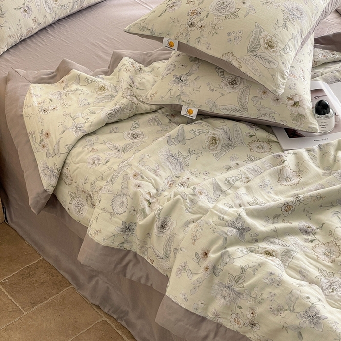 91家纺网 家纺一手货源 找家纺 慕晨 2025新款全棉双层纱四件套莱赛尔夏被莱赛尔夏被四件套天丝夏凉被直播 香清韵-绿