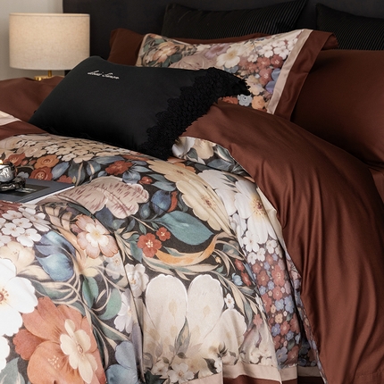 涞澳家纺 2025新款全棉数码印花宽边四件套 茶艺