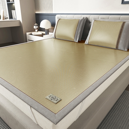 91家纺网 家纺一手货源 找家纺 小牛席业  2025新款经典款-冰藤双面席凉席席子（革标款） 浅咖