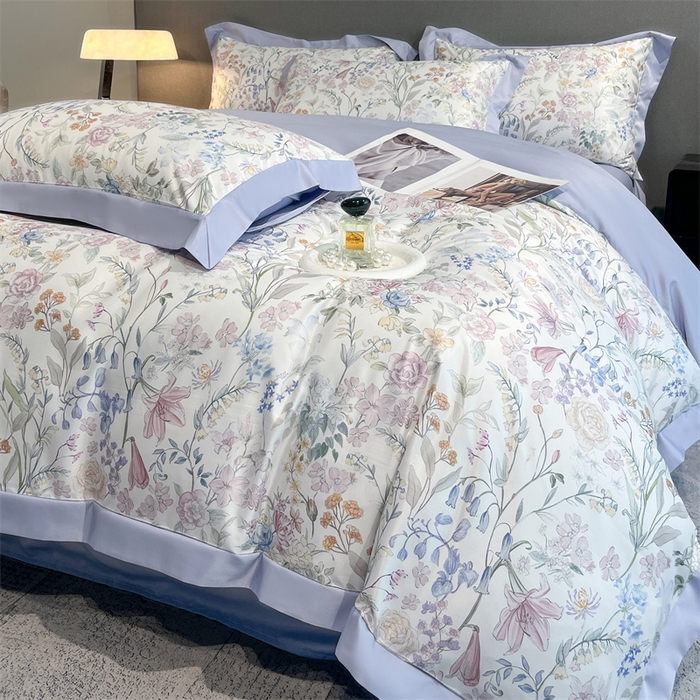 91家纺网 家纺一手货源 找家纺 笙意家纺 2025新款水洗冰丝数码印花宽边四件套 年华