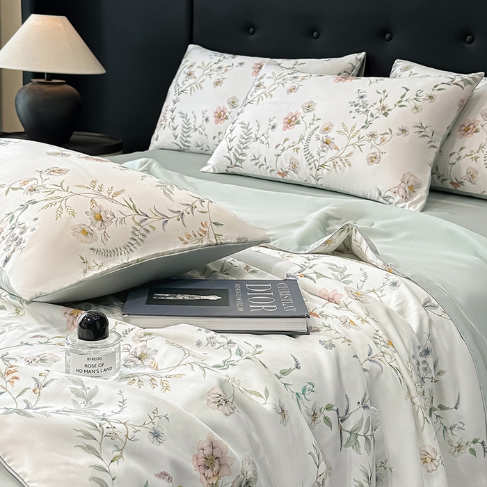 91家纺网 家纺一手货源 找家纺 慕晨 2025春夏新品莱赛尔天丝数码印花四件套莱赛尔夏被四件套天丝夏凉被直播热款 秘境