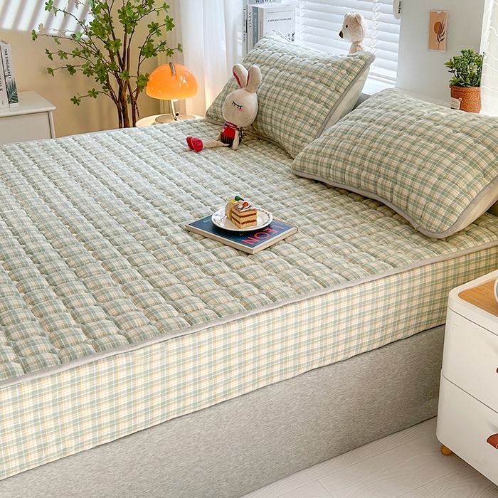 91家纺网 家纺一手货源 找家纺 铭成家纺 2025新款A类亲肤纯棉加厚床笠 简兮绿