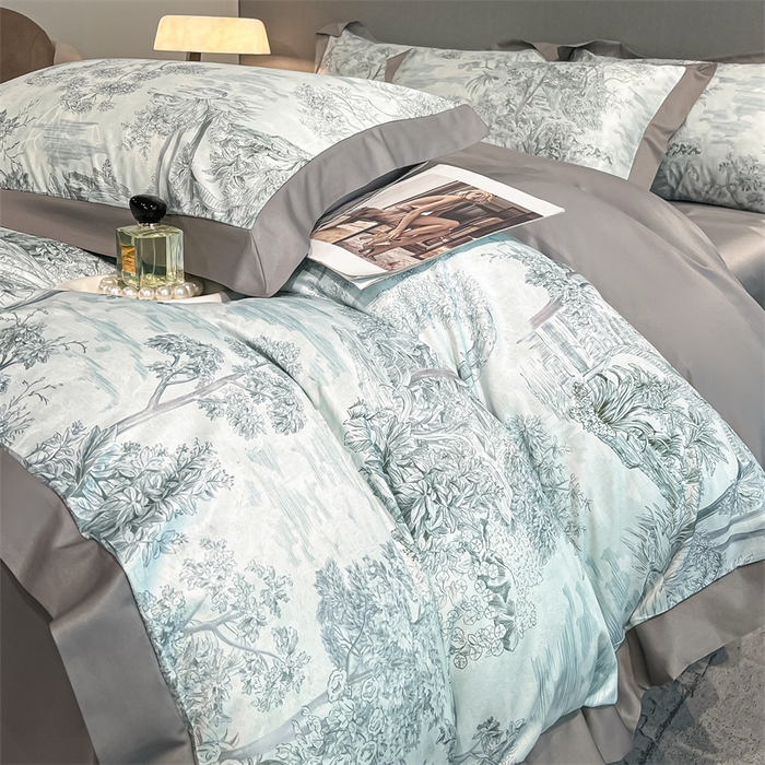 91家纺网 家纺一手货源 找家纺 笙意家纺 2025新款水洗冰丝数码印花宽边四件套 阡陌