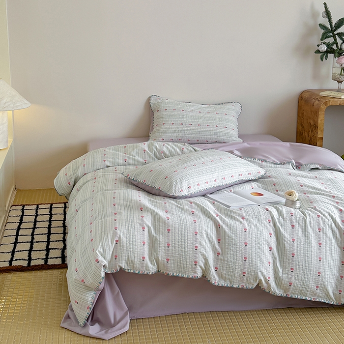 91家纺网 家纺一手货源 找家纺 觅糖家纺 2025新款色织提花贝壳边三角针系列四件套 温柔郁金香