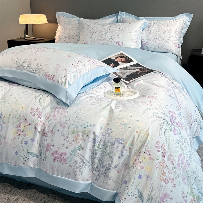 91家纺网 家纺一手货源 找家纺 笙意家纺 2025新款水洗冰丝数码印花宽边四件套 思绪