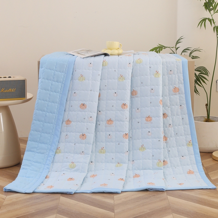 91家纺网 家纺一手货源 找家纺 被多多被业  2025新款小清新印花小竺棉多针绗绣夏凉被 小南瓜