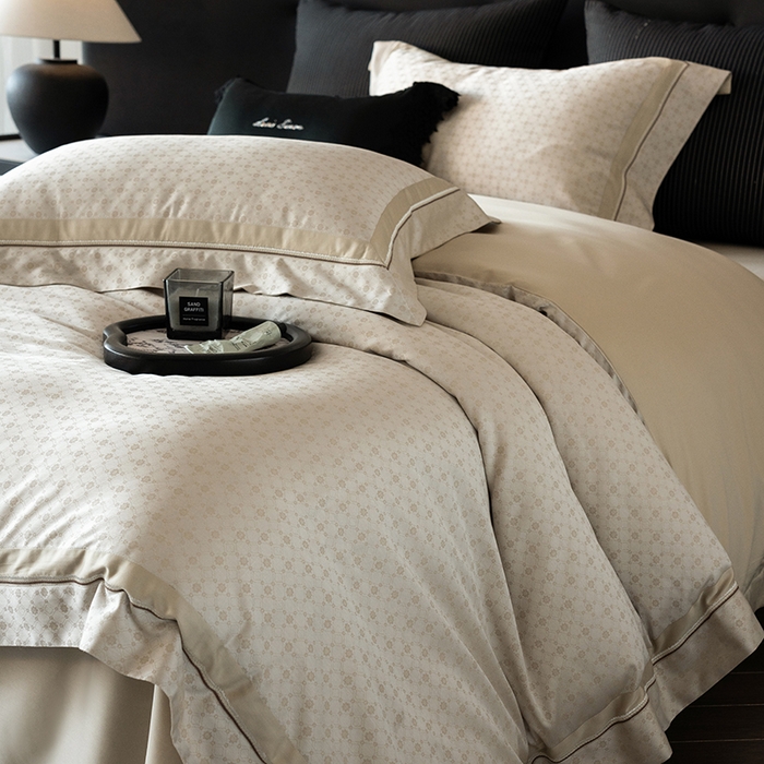 91家纺网 家纺一手货源 找家纺 涞澳家纺 2025新款天丝棉色织提花四件套 米娅-金