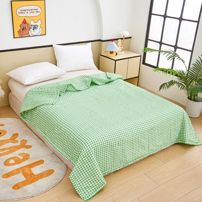 91家纺网 家纺一手货源 找家纺 侨鑫 2025新款亲肤水洗棉夏被宽边 绿色格调