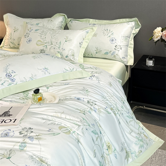 91家纺网 家纺一手货源 找家纺 笙意家纺 2025新款水洗冰丝数码印花宽边四件套 怡然