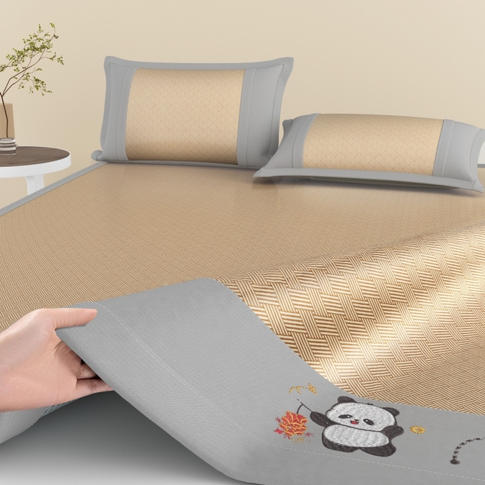 91家纺网 家纺一手货源 找家纺 爱宝被业  2025新款凉感抗菌冰丝席凉席 棕色