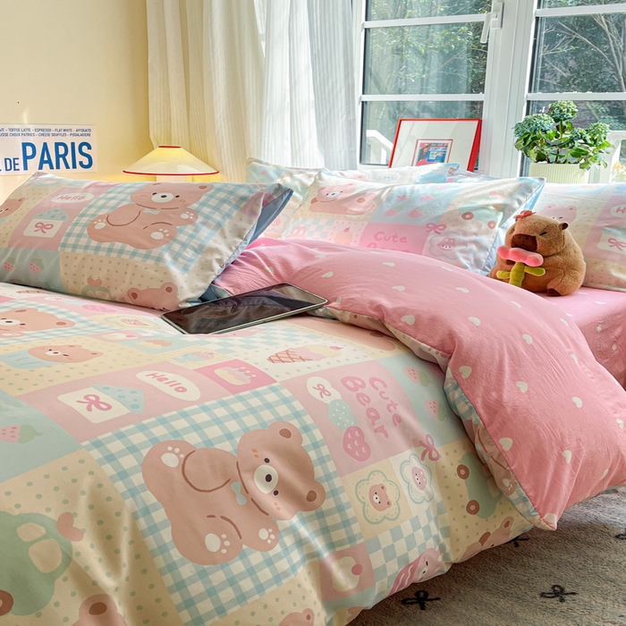 91家纺网 家纺一手货源 找家纺 盛秋家纺 2025新款卡通单被套 萌宠乐园+粉爱心