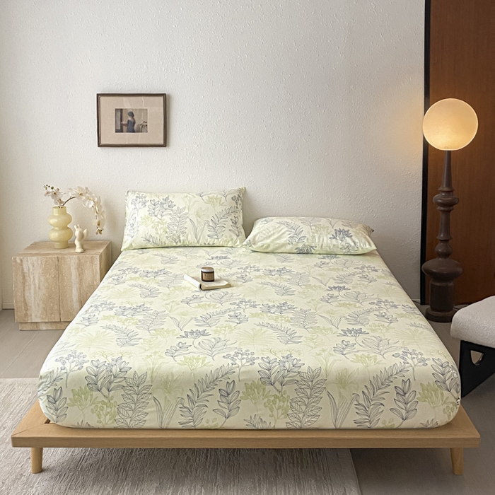 91家纺网 家纺一手货源 找家纺 九亭家纺 2025新款A类全棉老粗布单床笠 繁花-绿