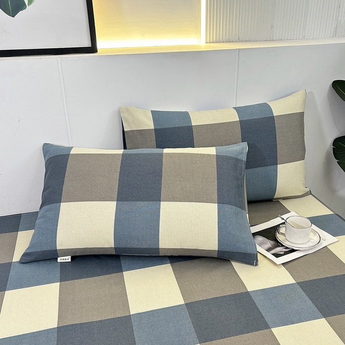 91家纺网 家纺一手货源 找家纺 伊而梦蚊帐 2025新款原棉老粗布床单 蓝灰格