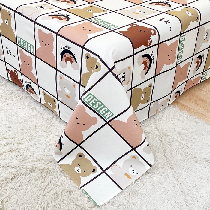 91家纺网 家纺一手货源 找家纺 伊而梦蚊帐 2025新款A类老粗布抗菌床单 格子熊-彩