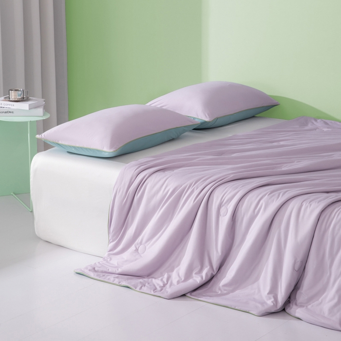 91家纺网 家纺一手货源 找家纺 吾诺 2025 针织棉夏被双拼色大豆夏被子被芯夏凉被空调被 烟紫-星兰