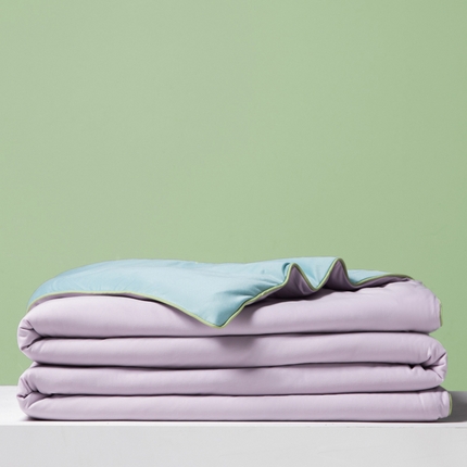 91家纺网 家纺一手货源 找家纺 吾诺 2025 针织棉夏被双拼色大豆夏被子被芯夏凉被空调被 烟紫-星兰