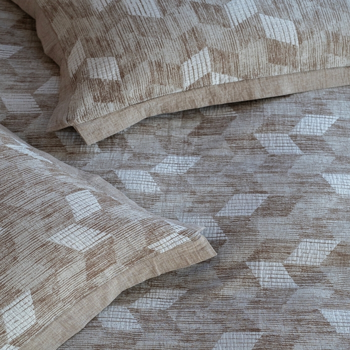 91家纺网 家纺一手货源 找家纺 璞素2025新款全棉色织三层纱四件套 咖色