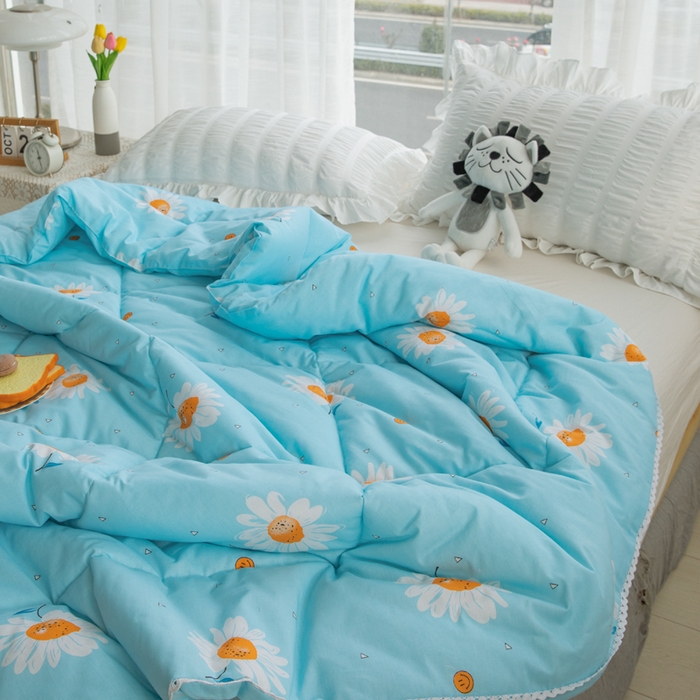 91家纺网 家纺一手货源 找家纺 小清新印花里外全棉夏被纱布夏被纯棉夏被棉花被夏凉被空调被子儿童夏被 小雏菊 蓝