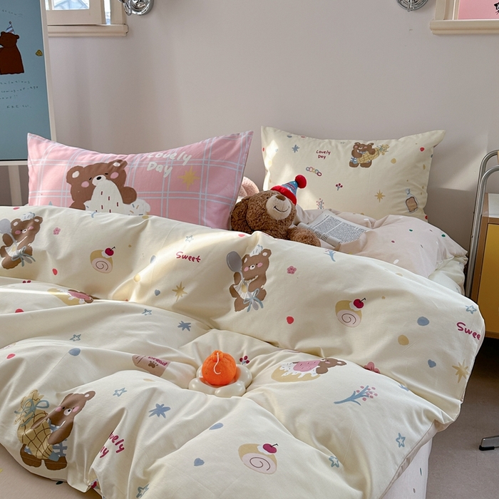 91家纺网 家纺一手货源 找家纺 时年家纺 2025新款全棉数码趣味系列3.0 四件套 甜圈小熊