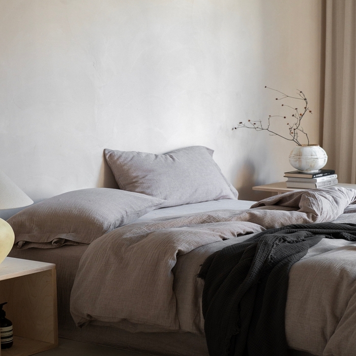 91家纺网 家纺一手货源 找家纺 璞素2025新款全棉色织三层纱四件套-素简 咖色