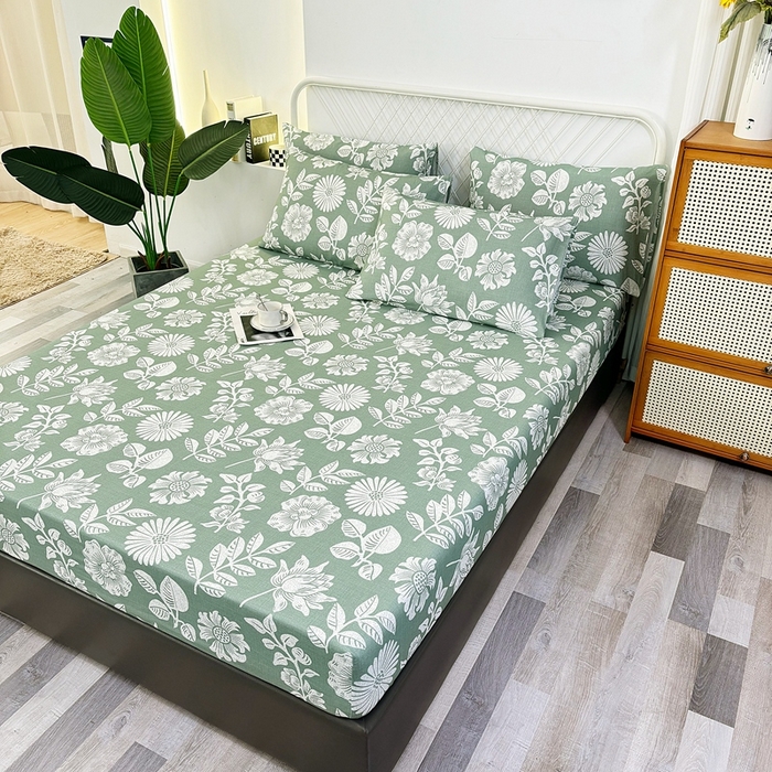 91家纺网 家纺一手货源 找家纺 伊而梦蚊帐 2025新款原棉老粗布床笠 春草青