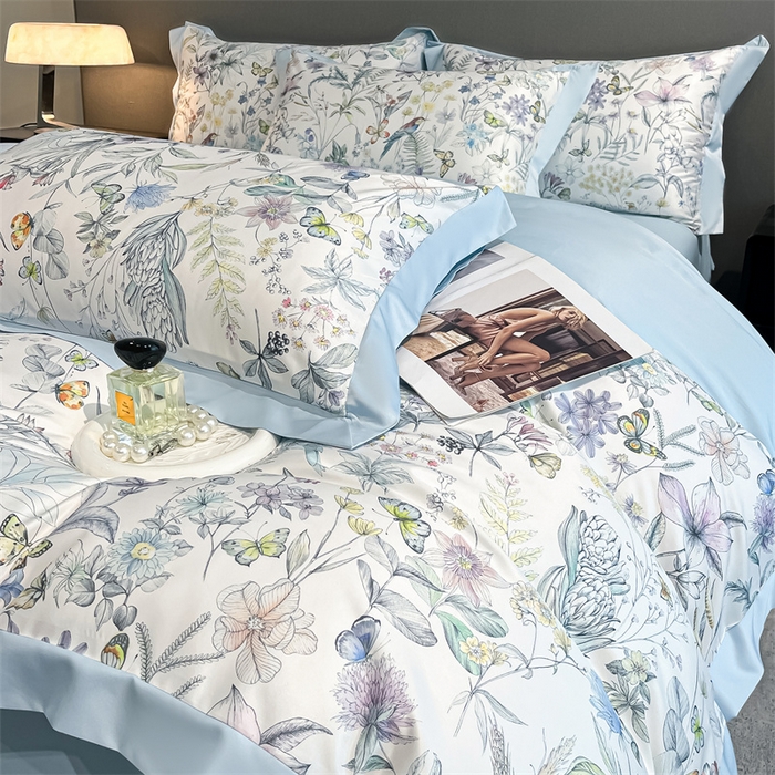 91家纺网 家纺一手货源 找家纺 笙意家纺 2025新款水洗冰丝数码印花宽边四件套 韶华