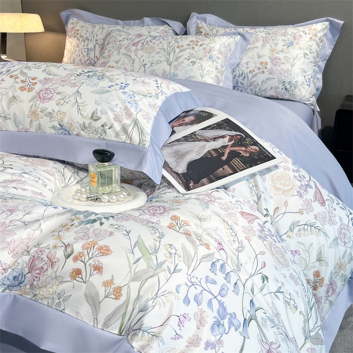 91家纺网 家纺一手货源 找家纺 笙意家纺 2025新款水洗冰丝数码印花宽边四件套 年华