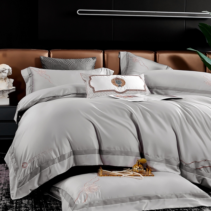 91家纺网 家纺一手货源 找家纺 U品汇 2025新款60支天丝棉莱赛尔纤维刺绣花四件套纯棉全棉凉感丝滑礼盒包装（西雅图） 西雅图-极光灰