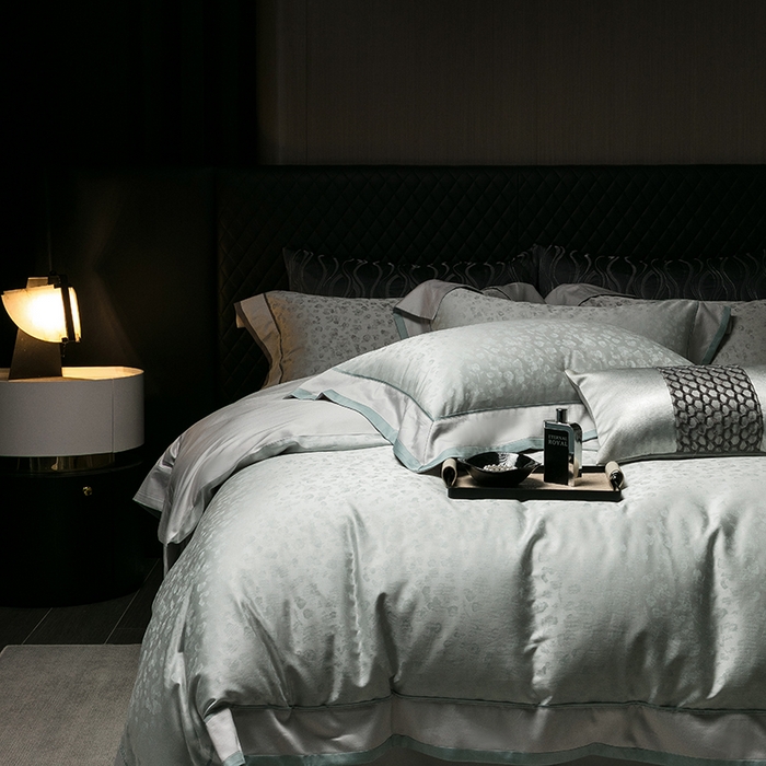 91家纺网 家纺一手货源 找家纺 涞澳家纺 2025新款天丝棉色织提花四件套 凌烟-绿