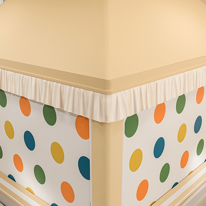 91家纺网 家纺一手货源 找家纺 冉美家纺 2025新款屋顶式遮光防尘防摔蚊帐 多彩点点-香槟