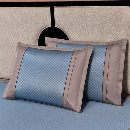 小牛席业 2025新款A夏凉枕套系列 可机洗抗菌枕套（色织蓝色）