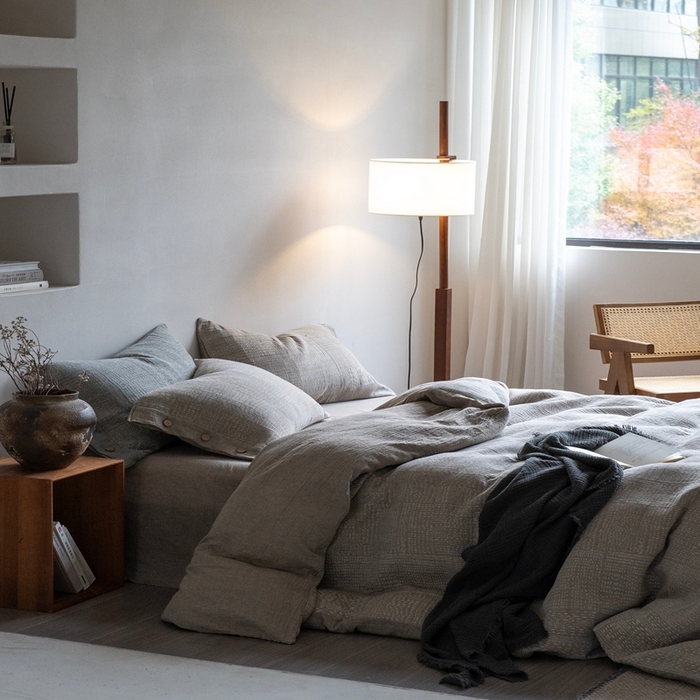 91家纺网 家纺一手货源 找家纺 璞素2025新款全棉色织三层纱四件套-银河 银河咖