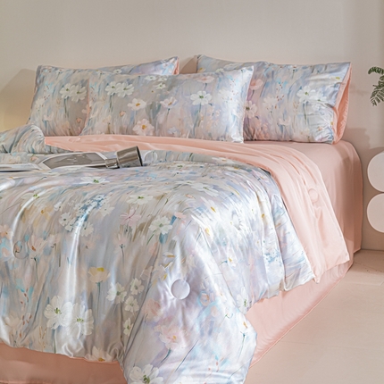 91家纺网 家纺一手货源 找家纺 （总）梦幻之城 2025新款水洗真丝数码印花简易款夏被四件套