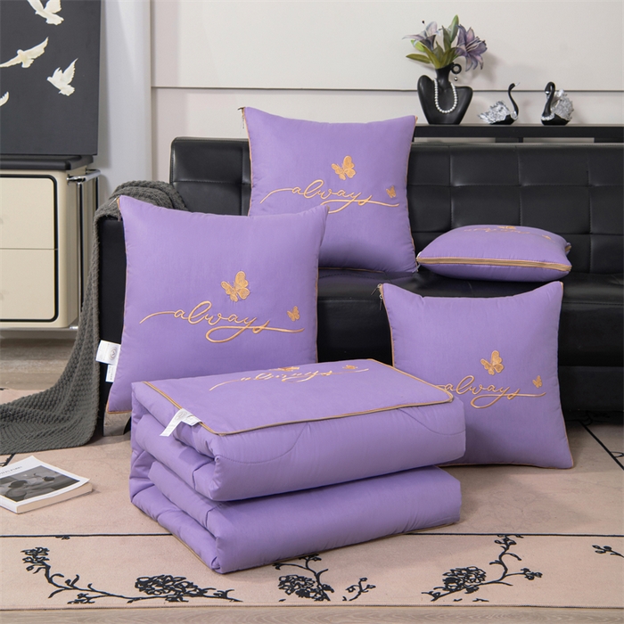 91家纺网 家纺一手货源 找家纺 照世家纺 2025新款柔软透气全棉抱枕被-蝶影 蝶影-紫色